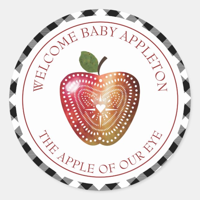 Apple of our Eye Plaid Baby Shower  Classic Round Sticker (Front)