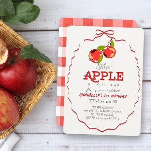 Apple of our Eye Red Bow Girl 1st Birthday Invitation