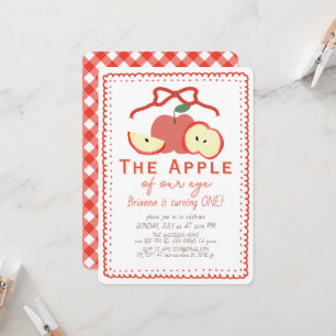 Apple of Our Eye Red Bow Girl's 1st Birthday Invitation