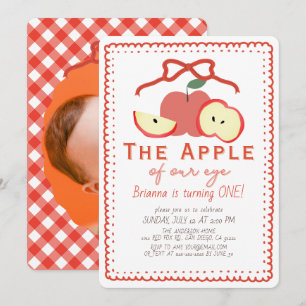 Apple of Our Eye Red Bow Photo Girl's 1st Birthday Invitation