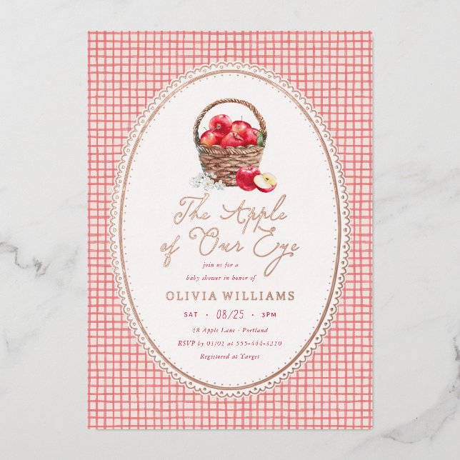 Apple Of Our Eye Red Gingham Baby Shower (Front)