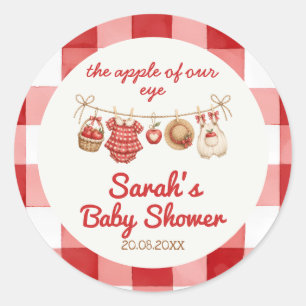 Apple of Our Eye Red Gingham Baby Shower Sticker