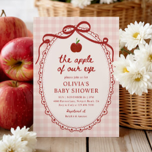 Apple of Our Eye Red Gingham Fall Baby Shower Invitation