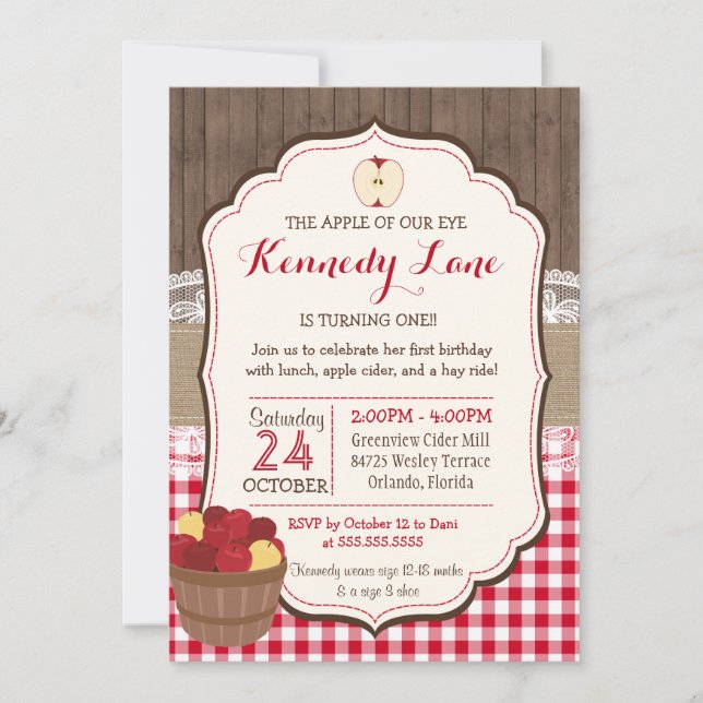 Apple of our Eye Rustic Fall Birthday Invitation (Front)