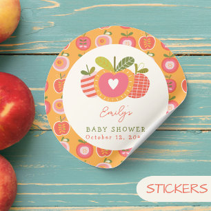 Apple of Our Eye Whimsical Baby Shower Orange Classic Round Sticker