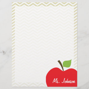 Apple on Beige Chevron; zig zag