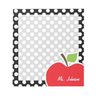 Apple on Black and White Polka Dots Notepad