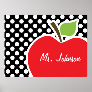 Apple on Black and White Polka Dots Poster