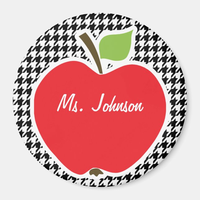 Apple on Black & White Houndstooth Magnet (Front)