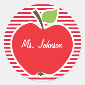 Apple on Cadmium Red Stripes; Striped Classic Round Sticker