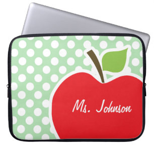 Apple on Celadon Green Polka Dots Laptop Sleeve