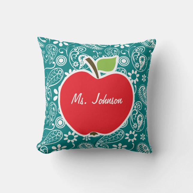 Apple on Dark Cyan Paisley Cushion (Front)