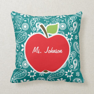 Apple on Dark Cyan Paisley Cushion