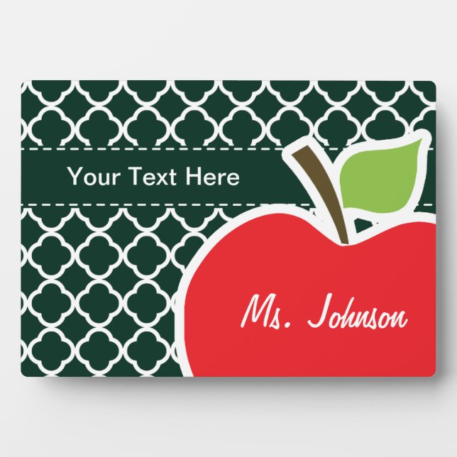 Apple on Dark Green Quatrefoil Plaque (Front)
