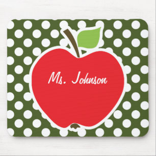 Apple on Dark Moss Green Polka Dots Mouse Mat