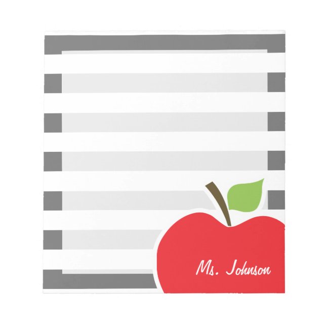 Apple on Dim Grey Horizontal Stripes Notepad (Front)