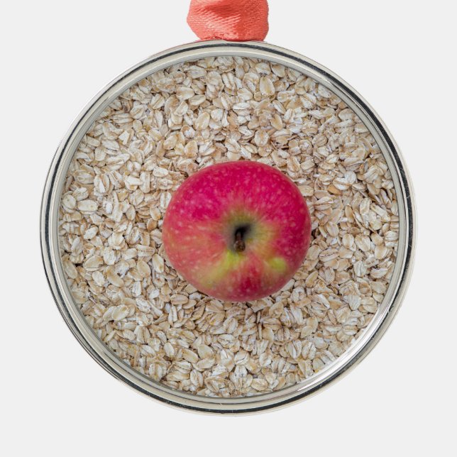 Apple on oatmeal metal tree decoration (Front)