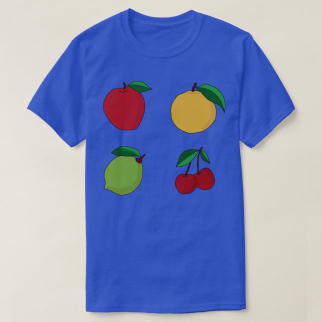 Apple Orange Lemon and Cherry Fruits T-Shirt (Design Front)