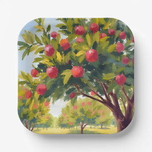 Apple Orchard Autumn Fall Watercolor Art Paper Plate