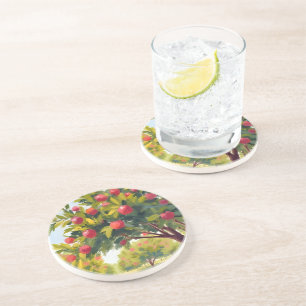 Apple Orchard Autumn Fall Watercolor Coaster