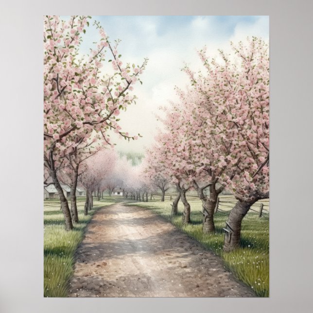 Apple Orchard in Bloom Watercolor Poster (Front)