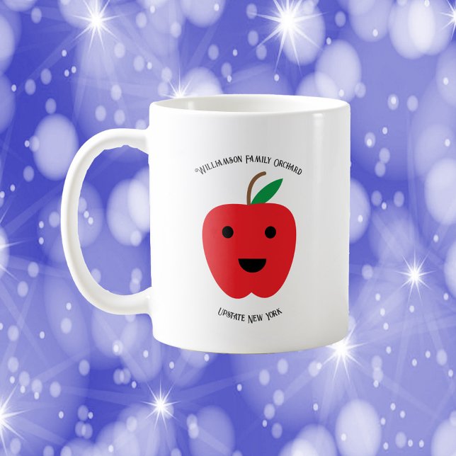 Apple Orchard Kawaii Red Personalise Coffee Mug (A mug with a cute apple and text you can personalize!)