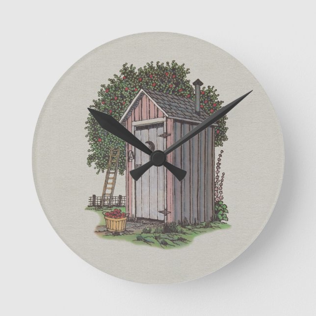 Apple Orchard Outhouse Round Clock (Front)