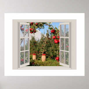 Apple Orchard viewed through an open window Poster