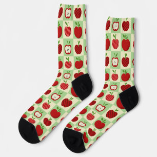 Apple Pattern Cute Teacher Gift Fall Check Socks