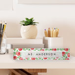 Apple Pattern Personalised Teacher Nameplate<br><div class="desc">A perfect gift for your favourite teacher at the holidays,  back to school or teacher appreciation day,  this modern acrylic nameplate features teacher's name overlaid on a pattern of vibrant red watercolor apples.</div>