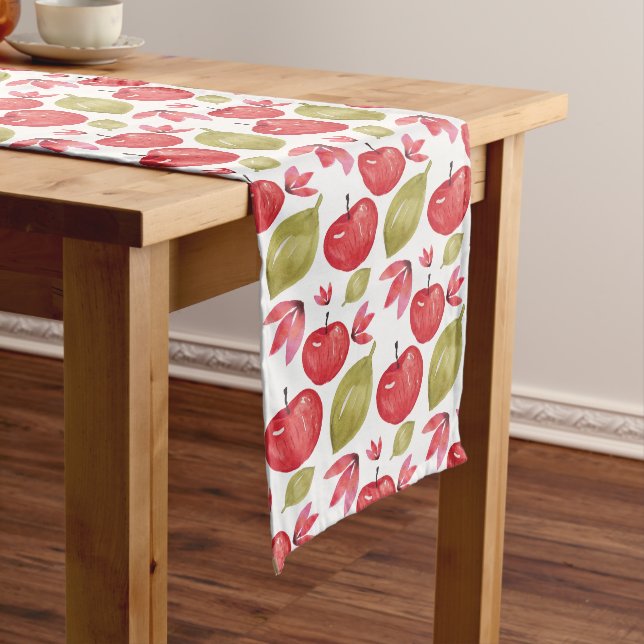 Apple Pattern Watercolor Hand-painted Long Table Runner (In Situ)
