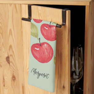 Apple Pattern Watercolor Hand-painted Monogram Tea Towel