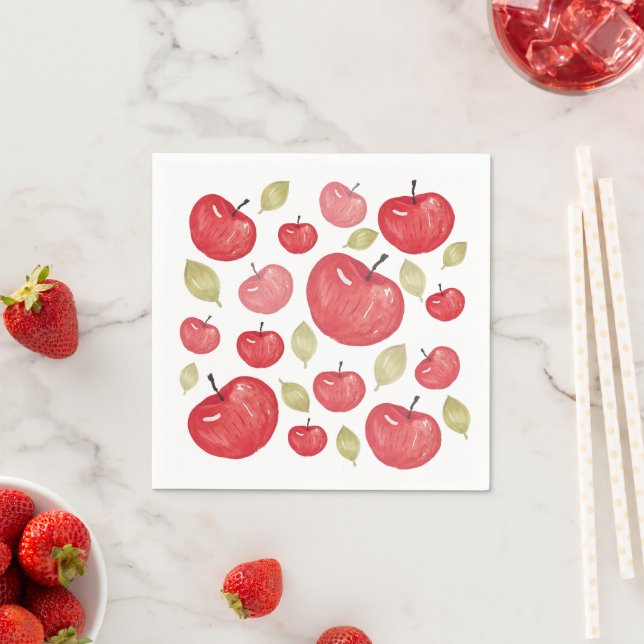 Apple Pattern Watercolor Hand-painted Napkin (Insitu)