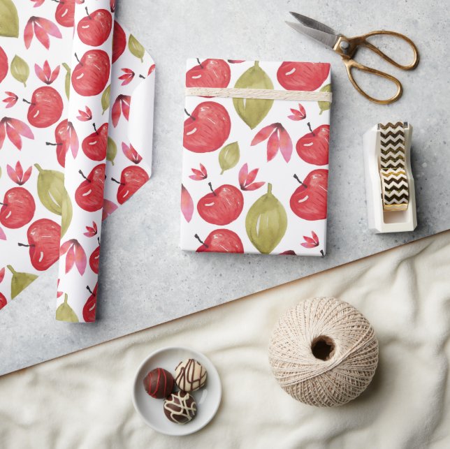 Apple Pattern Watercolor Hand-painted Wrapping Paper (Crafts)
