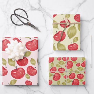 Apple Pattern Watercolor Hand-painted Wrapping Paper Sheet