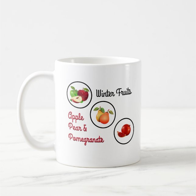 Apple, Pear & Pomegranate Artwork Coffee Mug (Left)