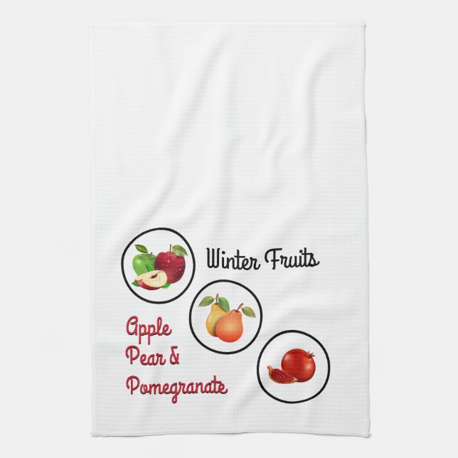 Apple, Pear & Pomegranate Design Tea Towel (Vertical)