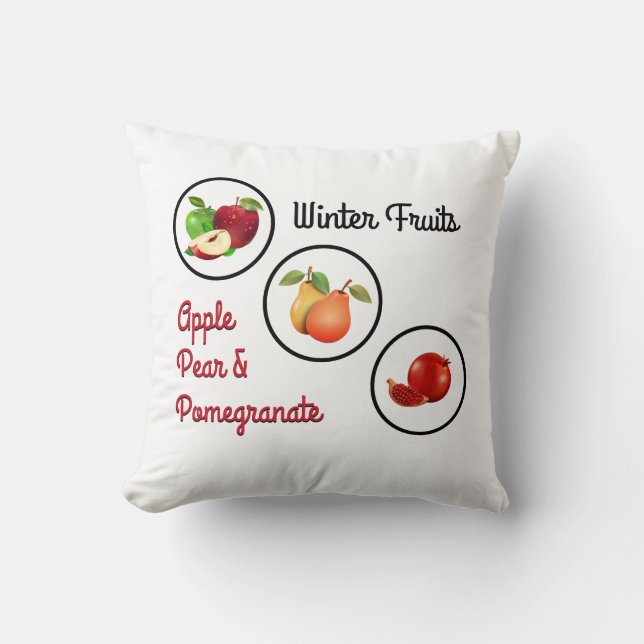 Apple, Pear & Pomegranate Symbols Cushion (Front)