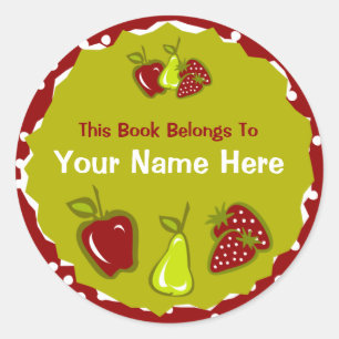 Apple Pear Strawberry Bookplate Sticker