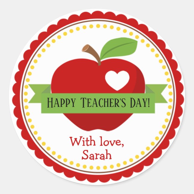 Apple Personalised Teacher Favour Gift Classic Round Sticker (Front)