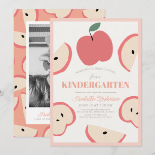 Apple Photo Pink Girl Kindergarten Graduation Invitation