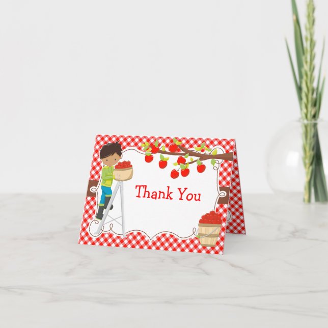 Apple Picking African American Birthday Party Thank You Card (Front)