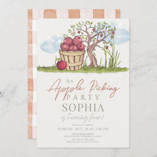 Apple Picking Basket & Apple Tree Birthday Invitation
