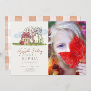 Apple Picking Basket & Apple Tree Birthday Photo Invitation