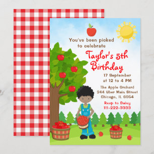 Apple Picking Birthday African American Boy Invita Invitation