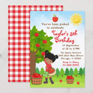 Apple Picking Birthday African American Girl Invit Invitation