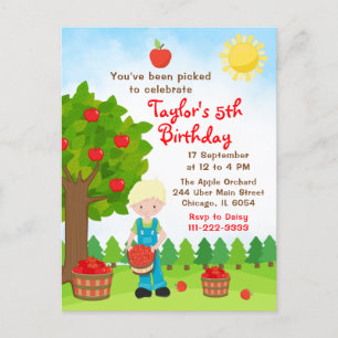 Apple Picking Birthday Blonde Hair Boy Postcard