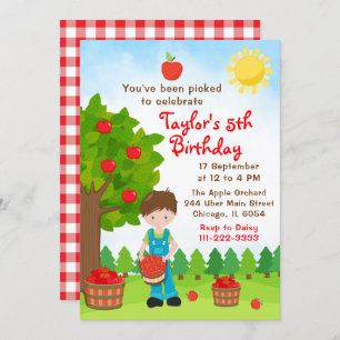 Apple Picking Birthday Brown Hair Boy Invitation
