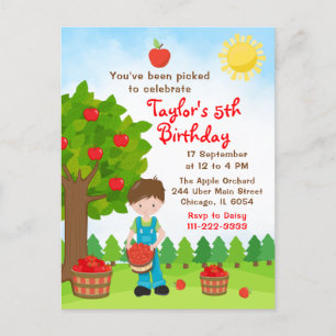 Apple Picking Birthday Brown Hair Boy Postcard