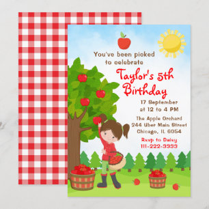 Apple Picking Birthday Brown Hair Girl Invitation